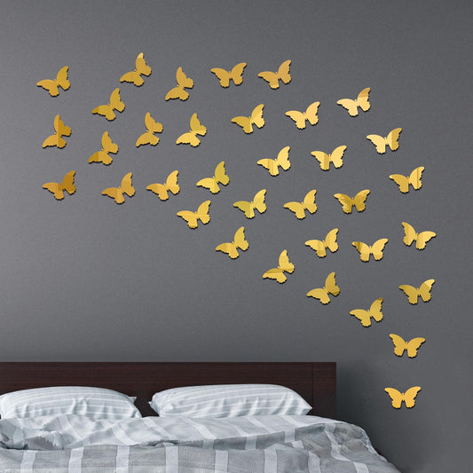 MIRROR BUTTERFLY DECORATION ART(12 Pieces) DIY FASHION ACRYLIC DECORATIVE WALL STICKER FOR HOME DECORATION